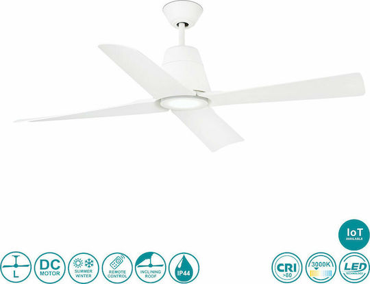 Faro Barcelona Typhoon M IP44 TUYA Ceiling Fan 130cm with Light Fixture Matt White