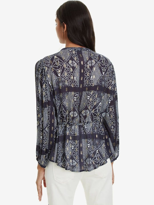 Desigual Bharti Women's Blouse Long Sleeve Navy Blue