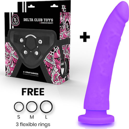 Delta Club Toys Harness & Silicone Dong Gurtzeug mit Dildo 23cm in Lila Farbe