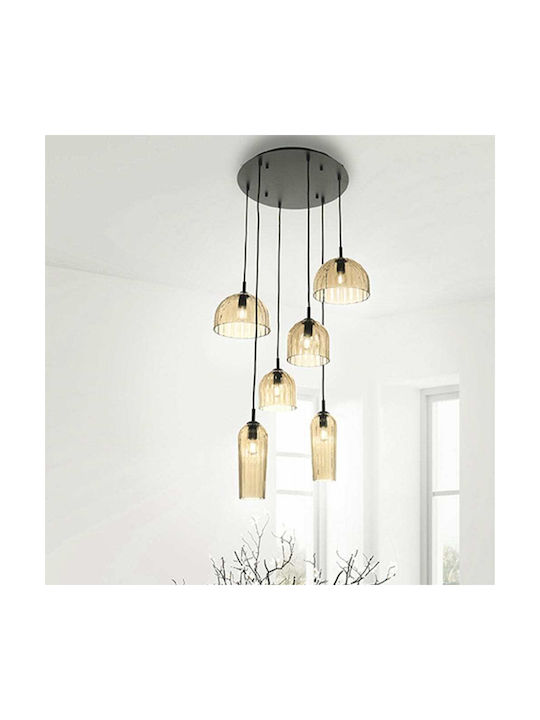 Ondaluce Puck Suspendat Candelabru pentru 6 Becuri E14, E.14 Galben Miere