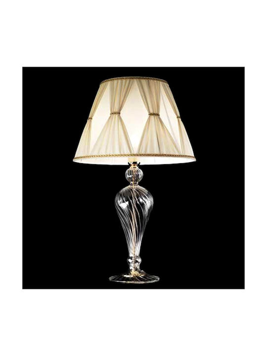 Ondaluce Glass Table Lamp for Socket E27 with Beige Shade and Transparent Base