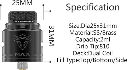 Thunderhead Tauren Max Electronic Cigarette Vaporizer RDA 25mm Silver