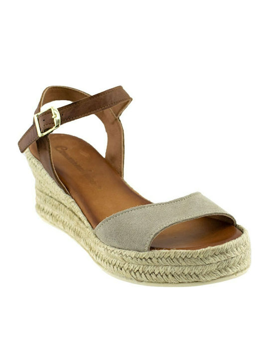 Women's Leather Ankle Strap Platforms Beige