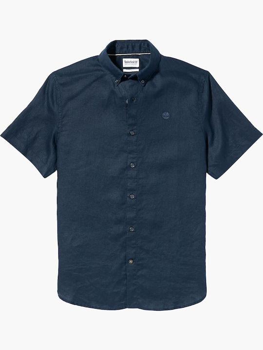 Mill River Short-sleeved Linen Shirt Navy Blue