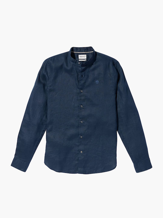 Mill Long-sleeved Linen Shirt Navy Blue