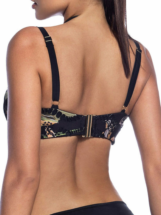 Top Bikini Sutien Cupe D Floral Negru