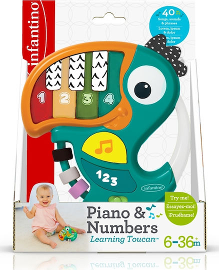 Infantino Musical Instrument Piano & Numbers Learning Toucaln with Music for 6++ Months