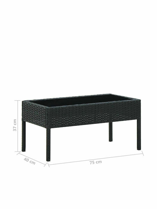 Sitting Room Outdoor Table with Glass Surface and Rattan Frame Black 75x40x37cm