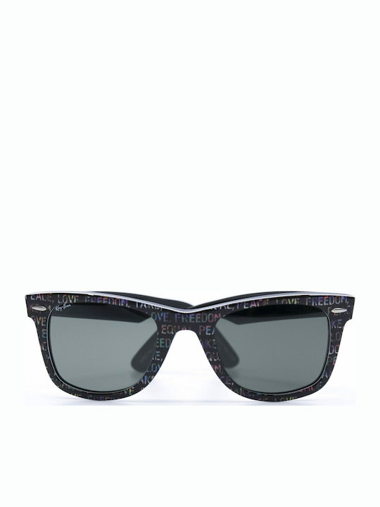 Ray Ban Wayfarer Unisex Sunglasses with Multicolour Plastic Frame and Green Lens RB2140 1089