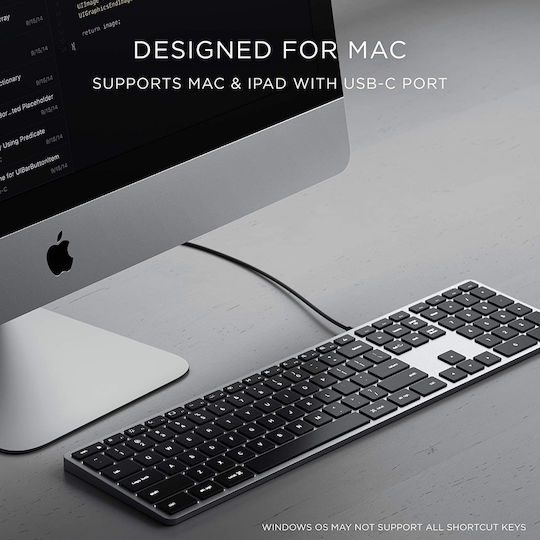 Satechi Slim W3 Wired Πληκτρολόγιο Αγγλικό US Συμβατό με Mac Γκρι