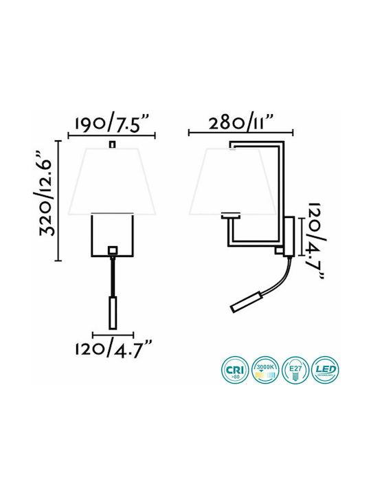 Faro Barcelona Modern Lamp Wall with Socket E27 and Switch Gold 19x28cm