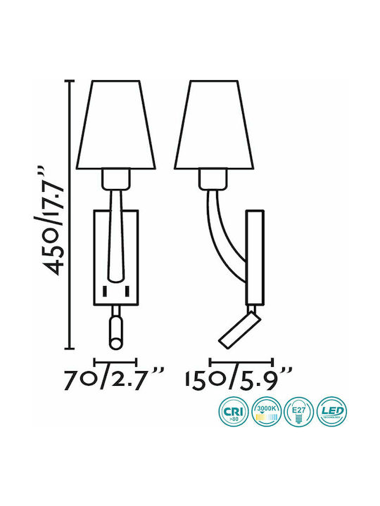 Faro Barcelona Modern Lamp Wall with Socket E27 Gold 7x21cm