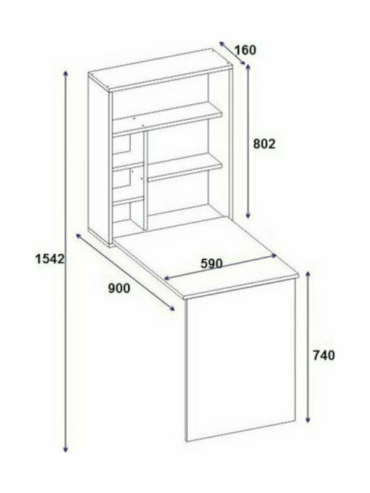 Wooden Ravin Home Office Desk with Bookshelf Sonoma Τοίχου Ανοιγόμενο L63xW90xH154cm