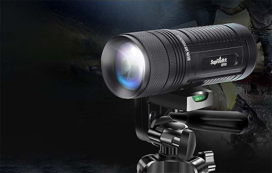 Superfire Rechargeable Flashlight LED IP34 with Maximum Brightness 140lm Embedded and Tripod Black