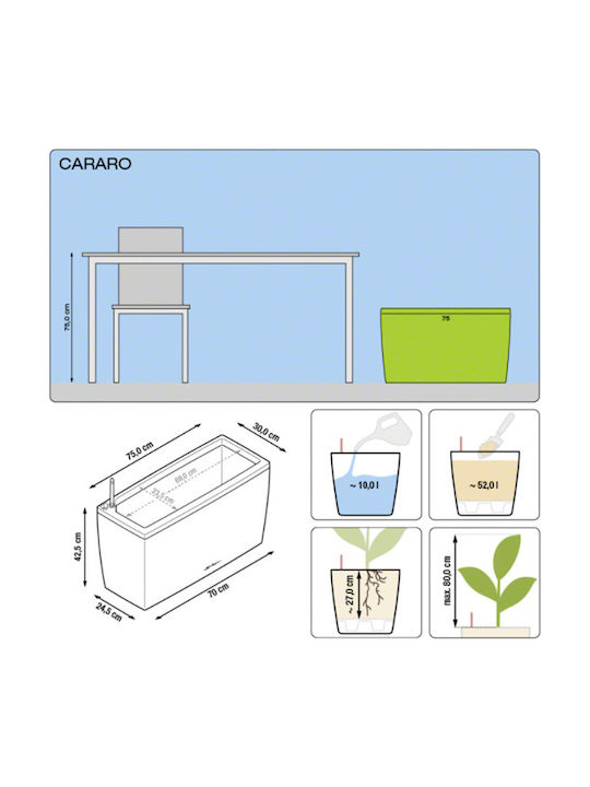 Lechuza Cararo Charcoal Metallic Self-watering Planter Box Plastic Gray 75x30x42.5cm.