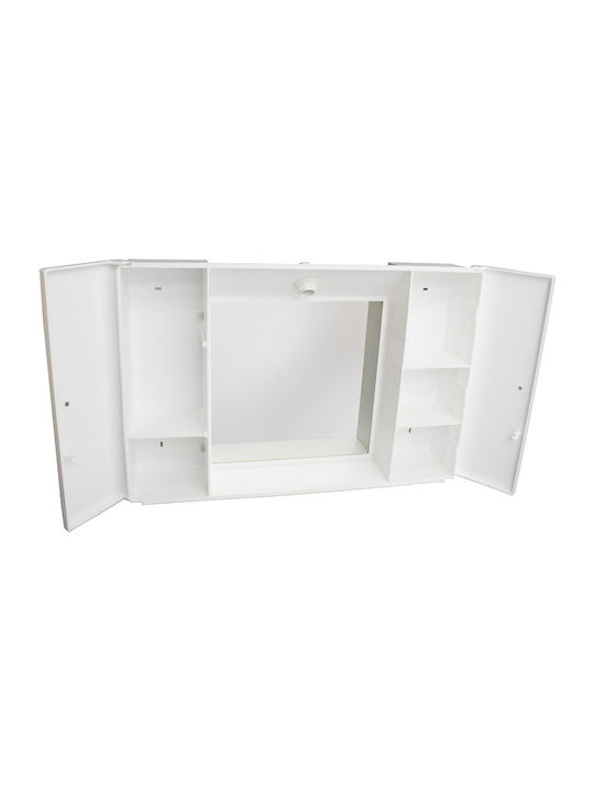 43.006 Rechteckiger Badezimmerspiegel aus Kunststoff mit Schrank & Lampenfassung 59x40cm Weiß