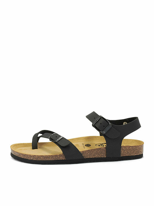 Apure Leather Women's Flat Sandals Anatomic with Strap in Black Color