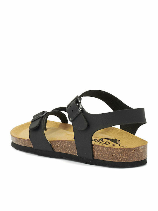 Apure Leather Women's Flat Sandals Anatomic with Strap in Black Color