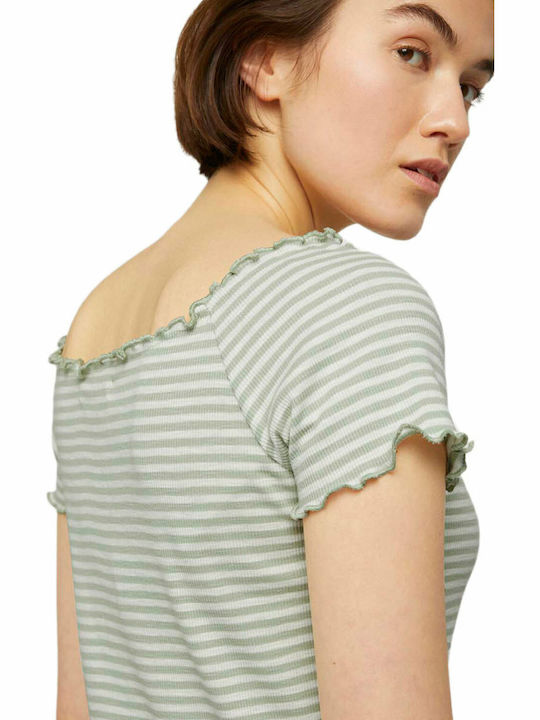 Women's Summer Blouse Short Sleeve Striped Green