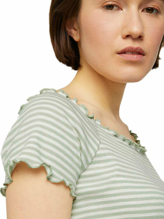 Women's Summer Blouse Short Sleeve Striped Green