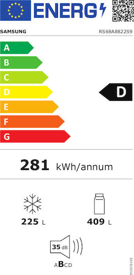 Samsung 634lt Total NoFrost Î178xL91.2xA71.6cm. Inox RS68A8822S9/EF