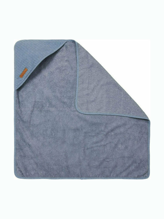 Little Dutch Hooded Baby Bath Towel Pure Blue