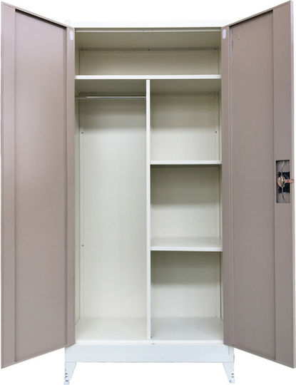 Zweiflügeliger Schrank Metallisch Verzinkt mit Trennwand & 3 Regale 70x40x181cm
