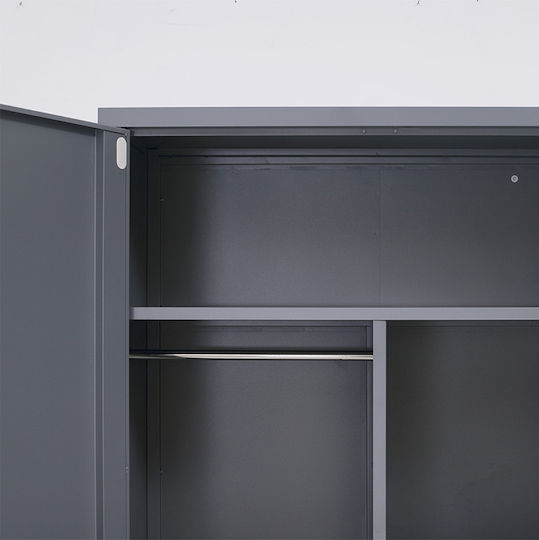 Doppelflügeliger Metallischer Gaalvanisierte Außenschrank mit Verriegelungsfunktion mit Trennwand & 3 Regale Anthrazit Matt 70x40x181cm