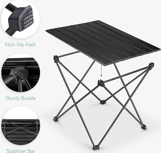 Navaris Tabelul Aluminiu pentru Camping Pliabil 55.7x40.5x38.5cm Negru