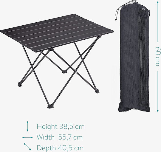 Navaris Tabelul Aluminiu pentru Camping Pliabil 55.7x40.5x38.5cm Negru