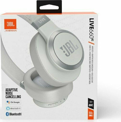 JBL Live 660NC Wireless / Wired Over Ear Headphones with 50 hours of Operation and Quick Charge White