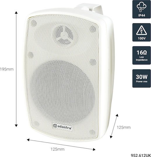 Adastra BH4V-W Passive Wall Mount Installation Speaker 30W Piece 12.5x12.5x19.5cm White