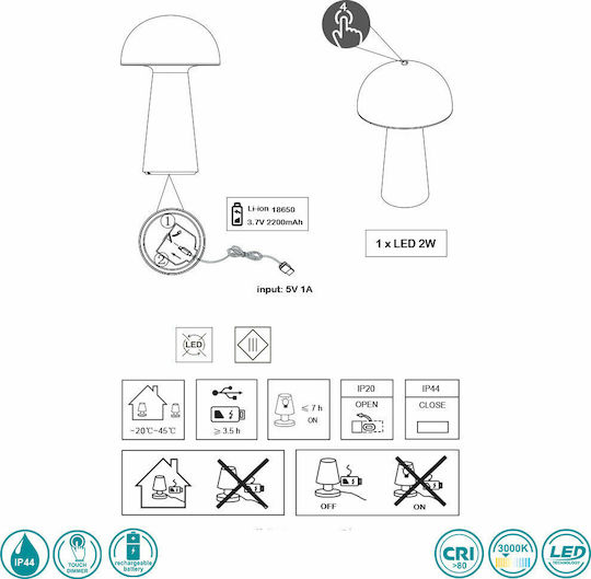 Trio Lighting Lennon Kunststoff Tischlampe LED mit Weiß Schirm und Basis