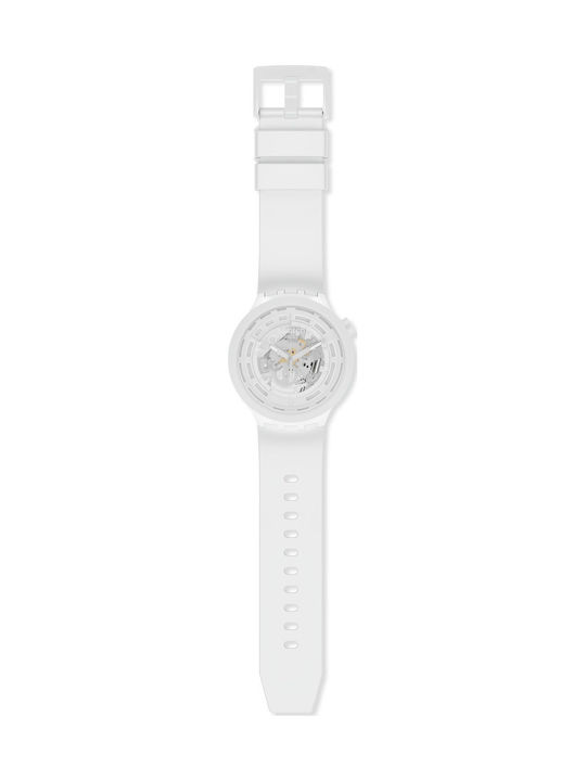 Swatch Bioceramic Women's Watch with White Rubber Strap