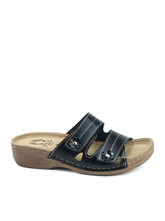 Milena 2002 Leather Women's Flat Sandals Anatomic in Black Color
