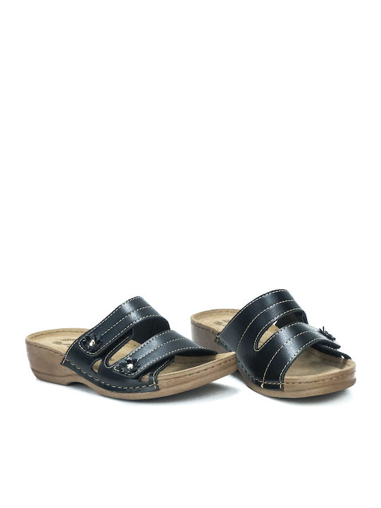 Milena 2002 Leather Women's Flat Sandals Anatomic in Black Color