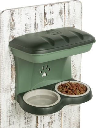 Bama Kunststoff Schale mit Behälter Futter & Wasser für Hund & Katze 2x 42cm in Grün Farbe