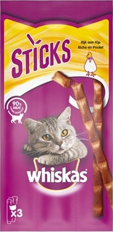 Whiskas Treats in Stick with Chicken Delicious Chicken Sticks for Adults 3pcs for Adult Cats 18gr