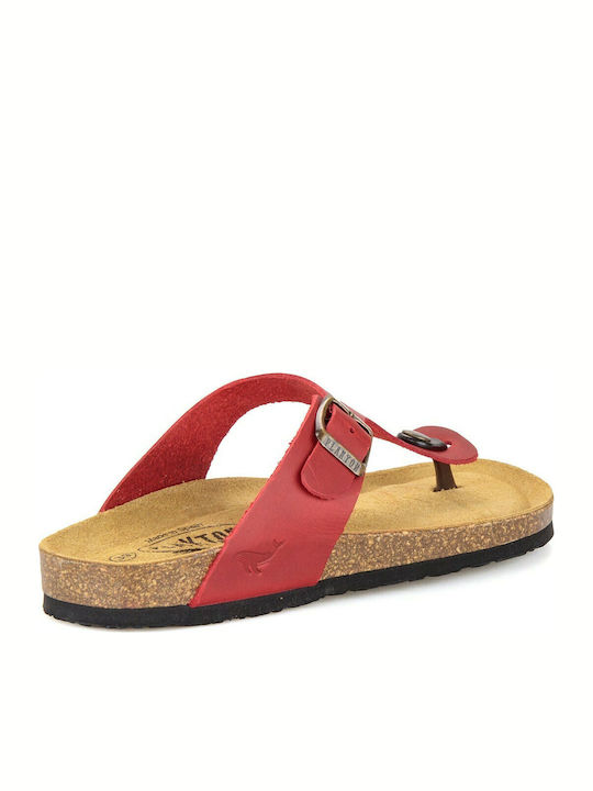Leather Women's Flat Sandals Anatomic in Red Color