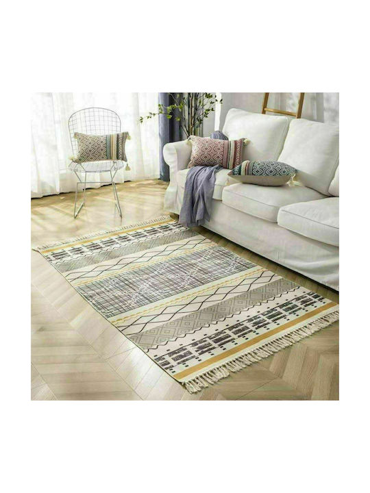 Iliadis Rug Rectangular Cotton with Fringes Cream with grey and green designs