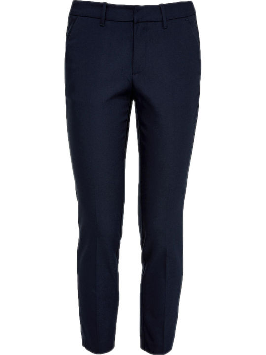 Women's Fabric Capri Trousers Straight Line Navy Blue