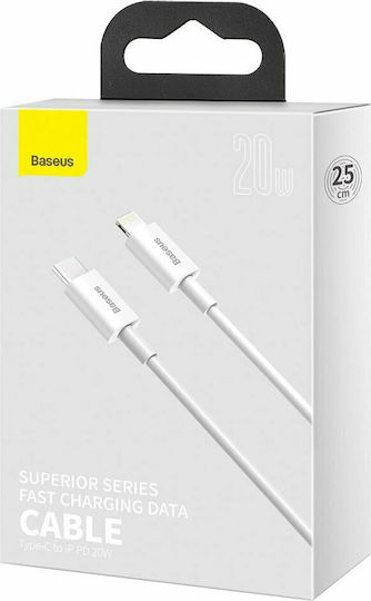 Baseus Superior Редовна USB-C към Lightning кабел 20W Бял 0.25м