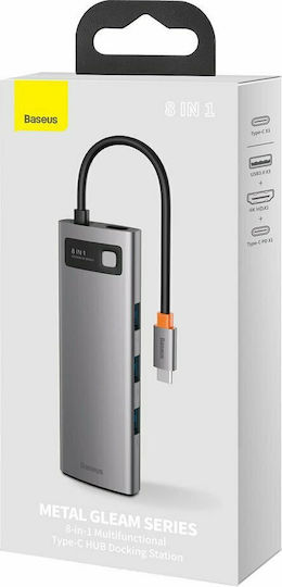 Baseus Metal Gleam Series 8-in-1 USB-C Docking Station with HDMI 4K PD Ethernet Silver