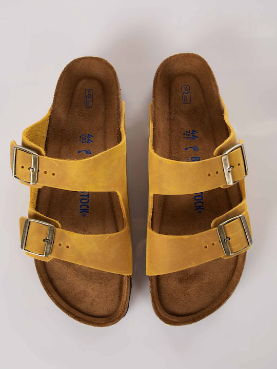 Birkenstock Arizona Soft Footbed Men's Leather Sandals Mustard Narrow Fit 1019635