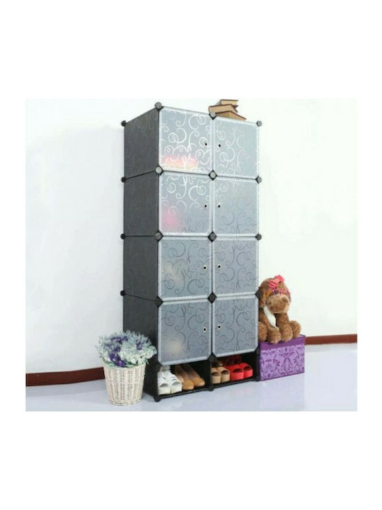 Plastik Schuhschrank mit 8 Regalen Black L70xW35xH150cm