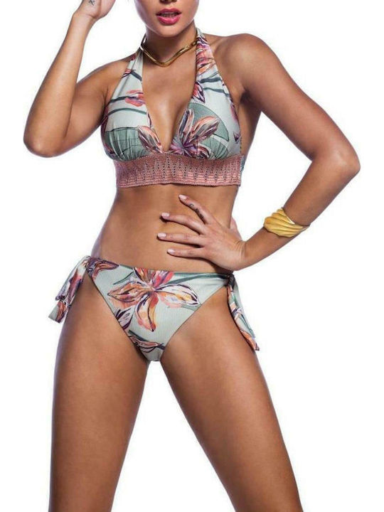 Bikini Dreieck D Cup Blumen Türkis