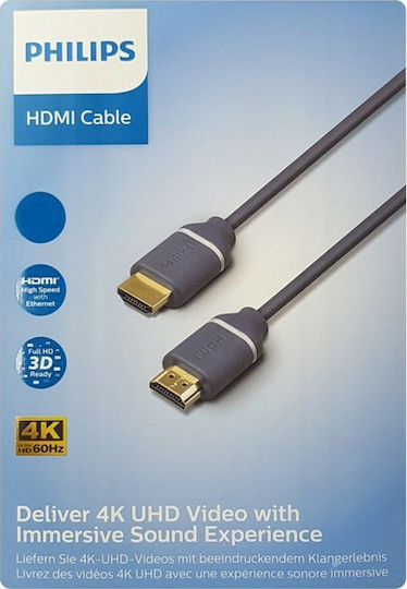 Philips HDMI 2.0 Премиум Висока Скорост 4K 60Hz HDR Кабел HDMI Мъжки - HDMI Мъжки 5м Сив