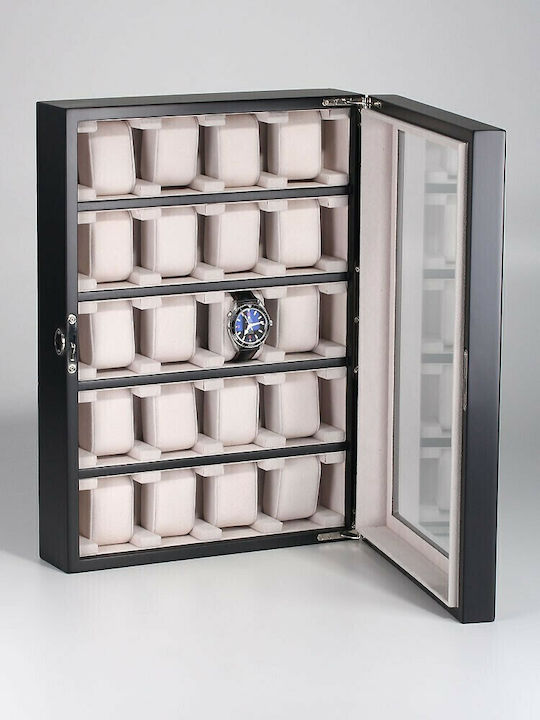 Rothenschild Wooden Case with transparent lid for 20 watches in Black color RS-1100-20BL