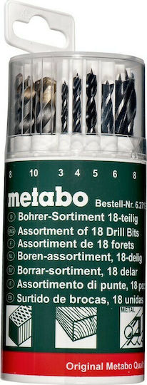 Metabo Set of 18 Drills HSS with Cylindrical Shank for Masonry, Metal, Wood, Glass and Tiles