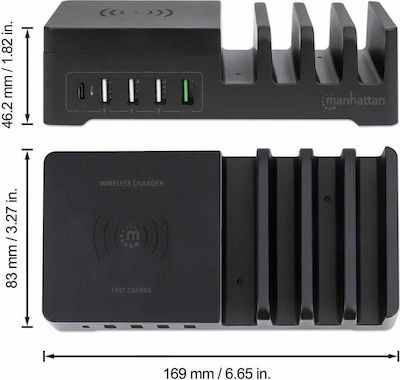 Manhattan Charging Stand with 4 USB-A Ports and USB-C Port 55W Black (102230)